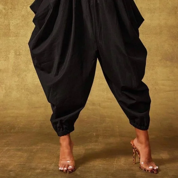 Pleated dramatic Black oversized Women's Harem Pants - Picture 3 of 5
